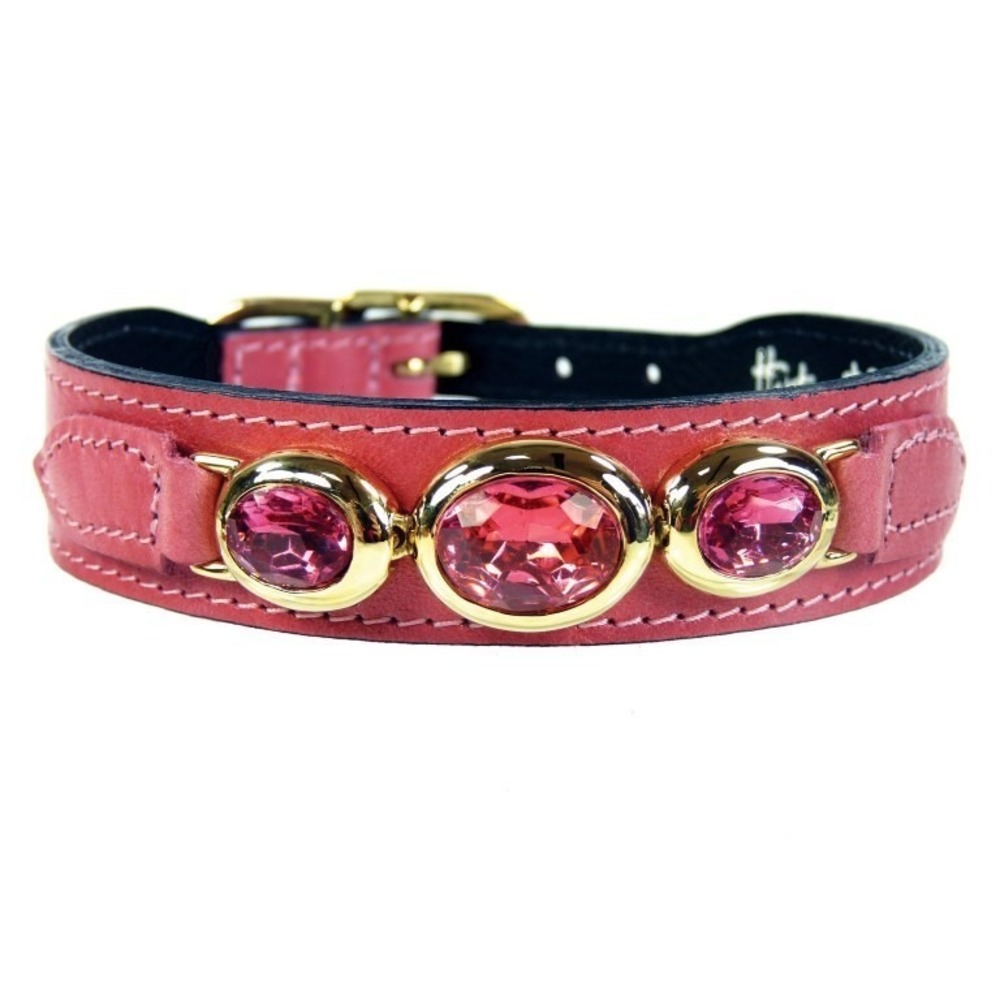 $125 HARTMAN & ROSE Regency Dog Collar Pink & 22k Gold plated, Size Large